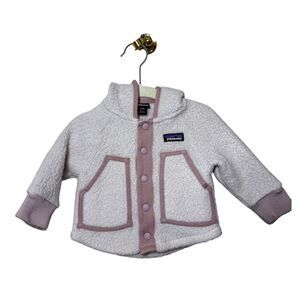 Patagonia Retro Pile Baby Hoodie Jacket – Cream Fleece Zip Up, Size 3–6 Months